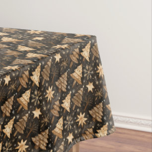 Rustic Christmas Trees, Stars and Snowflakes Tablecloth