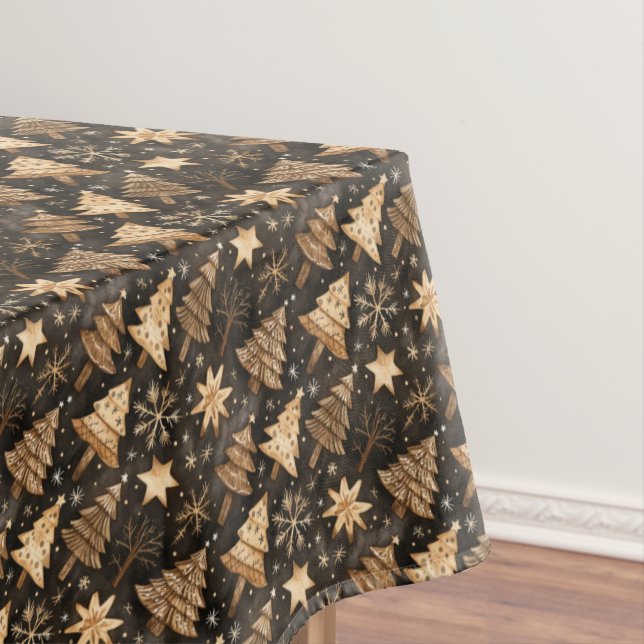 Rustic Christmas Trees, Stars and Snowflakes Tablecloth (In Situ)