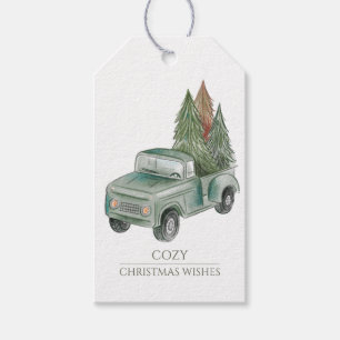 Rustic Christmas Truck Trees Gift Tags