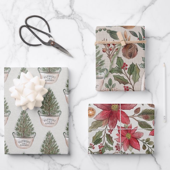 Rustic Christmas Watercolor Wrapping Paper Sheet (Front)