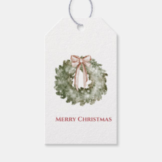 Rustic Christmas Watercolor Wreath and Bow Gift Tags