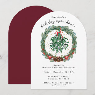Rustic Christmas Watercolor Wreath Mistletoe Invitation