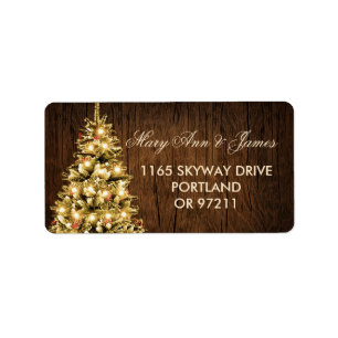 Rustic Christmas Wedding Address Tree & Ribbon Label