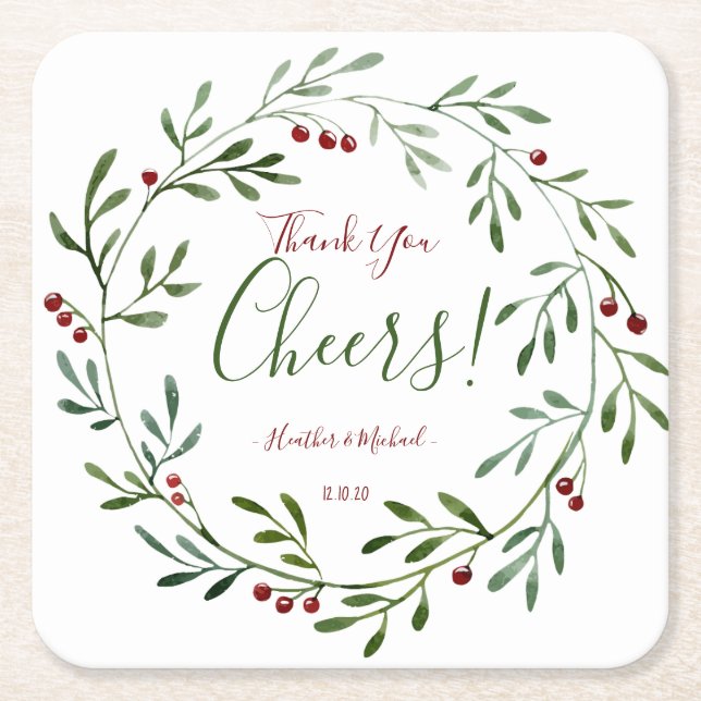 Rustic Christmas Wedding Favour Personalised Party Square Paper Coaster (Front)