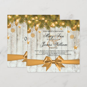 Rustic Christmas Wedding Gold Decorations & Ribbon Invitation
