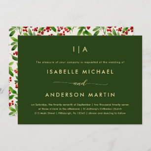 Rustic Christmas Wedding Green Invitation