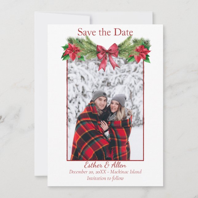 Rustic Christmas Wedding Invitation Save the Date (Front)