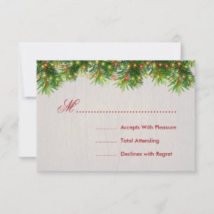Rustic Christmas Wedding RSVP Tree Lights & Ribbon Card