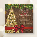 Rustic Christmas Wedding Tree, Lights & Red Ribbon Invitation<br><div class="desc">Matching products available!  Elegant Rustic Christmas wedding "invitation" design with Christmas Tree Lights & Red Ribbon,  custom names and date text. Fully customisable! Easy to use and easy to personalise.</div>