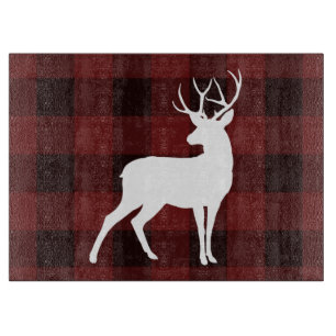 Rustic Christmas White Buck Country Buffalo Plaid Cutting Board