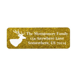 Rustic Christmas White Deer Faux Gold Glitter