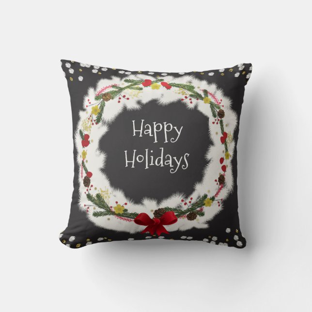 Rustic Christmas White Pine Wreath Holiday Elegant Cushion (Front)