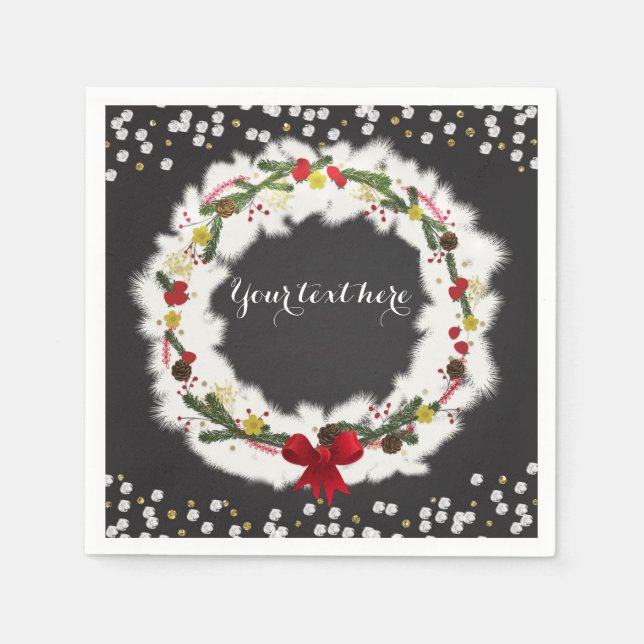 Rustic Christmas White Pine Wreath Holiday Party Napkin (Front)