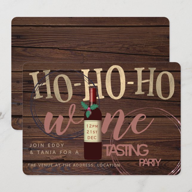 Rustic Christmas Wine Tasting Party Glass Stains Invitation (Front/Back)