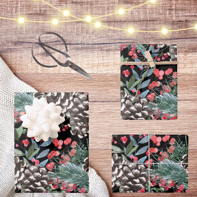 Rustic Christmas Winter Botanical Watercolor  Wrapping Paper Sheet (Creator Uploaded)