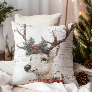 Rustic Christmas Winter Reindeer Cushion
