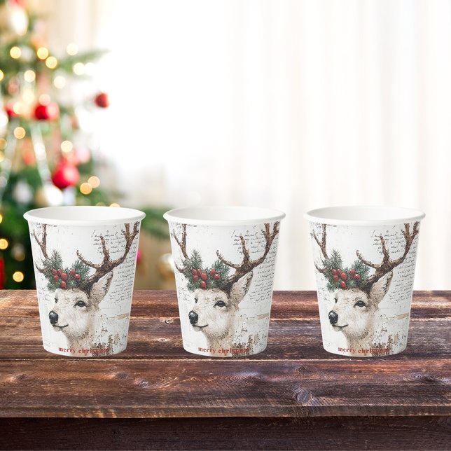 Rustic Christmas Winter Reindeer Paper Cups (Creator Uploaded)