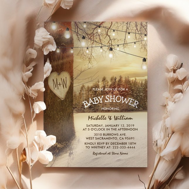 Rustic Christmas Winter Tree Backyard Baby Shower Invitation (Creator Uploaded)