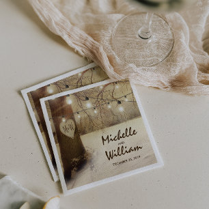Rustic Christmas Winter Tree Twinkle Lights Napkin
