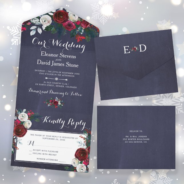 Rustic Christmas winter wedding floral RSVP All In One Invitation (Creator Uploaded)
