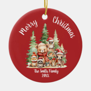 RUSTIC CHRISTMAS WOODLAND ANIMALS CERAMIC TREE DECORATION