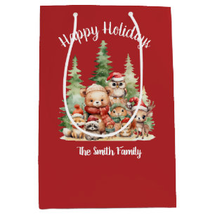 RUSTIC CHRISTMAS WOODLAND ANIMALS MEDIUM GIFT BAG