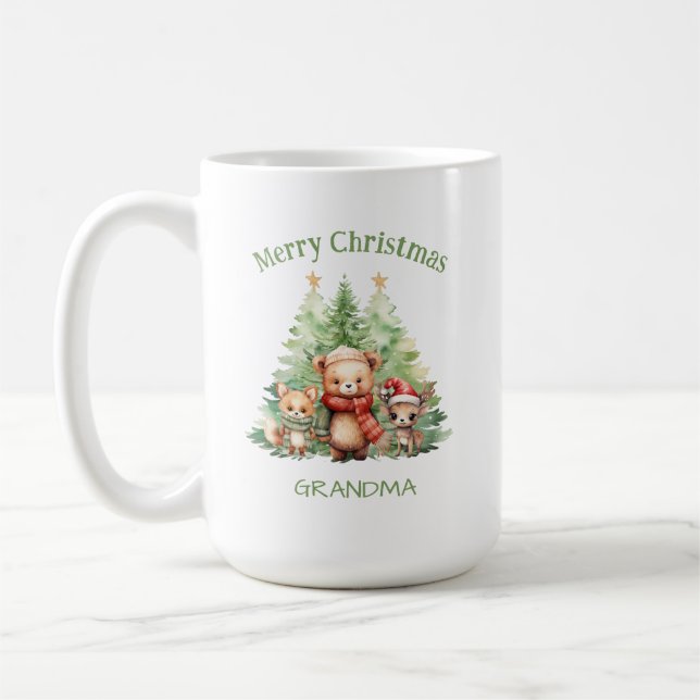 RUSTIC CHRISTMAS WOODLAND ANIMALS PERSONALIZE COFFEE MUG (Left)