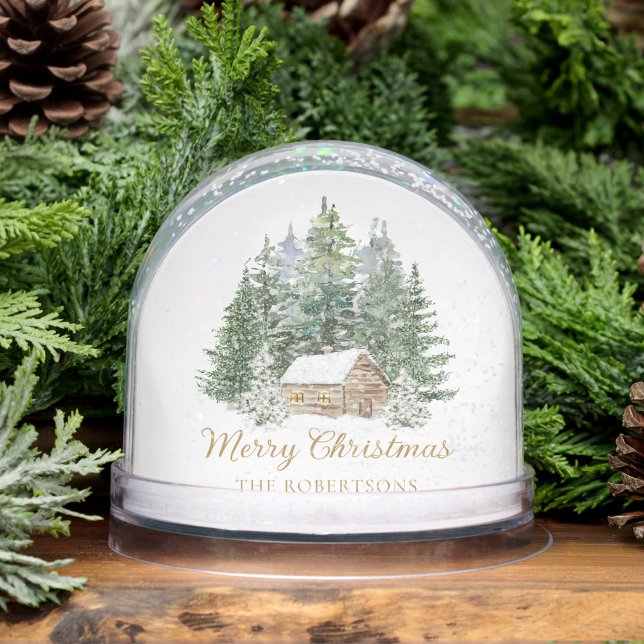 Rustic Christmas Woodland Cabin Family Photo Snowglobe (Creator Uploaded)