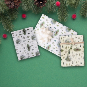 Rustic Christmas Wrapping Paper Sheet Set of 3