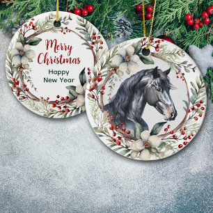 Rustic Christmas Wreath Black Horse Ceramic Tree Decoration