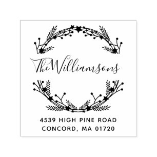 Rustic Christmas Wreath Custom Name Return Address Self-inking Stamp