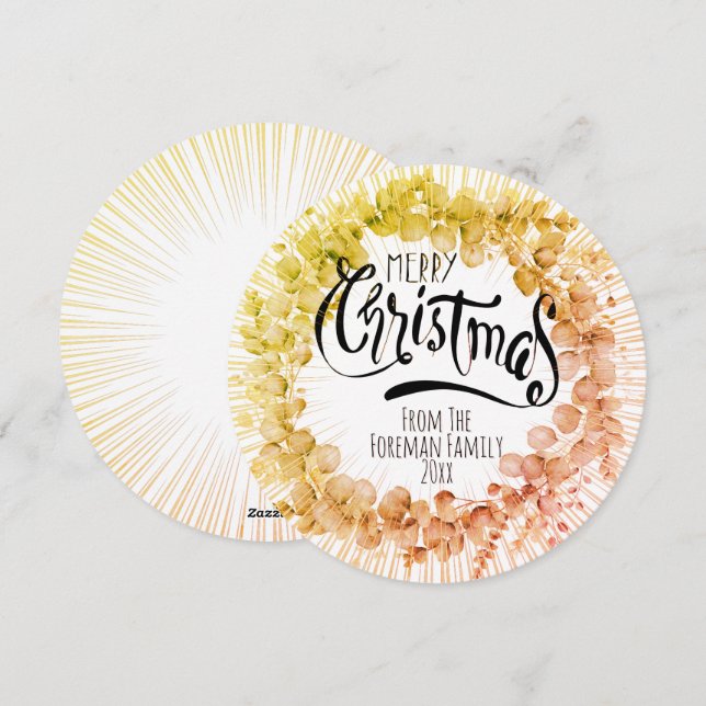 Rustic Christmas Wreath Eucalyptu Wintery Leaves Holiday Card (Front/Back)