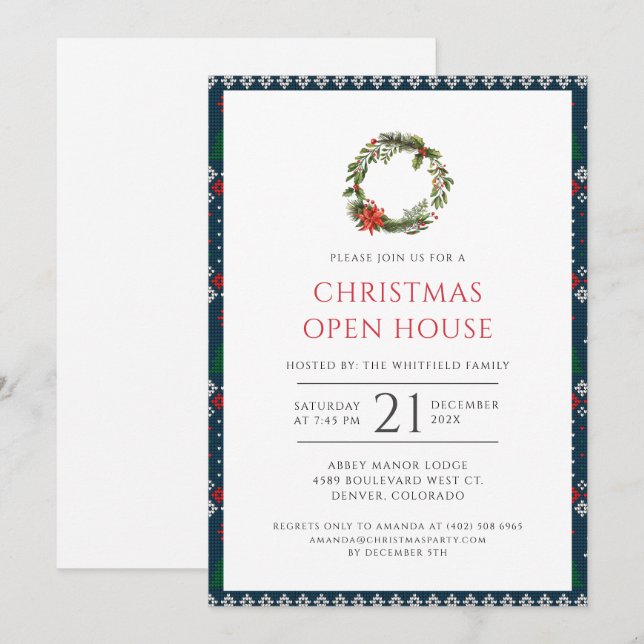 Rustic Christmas Wreath Open House Party Invitation (Front/Back)