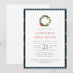 Rustic Christmas Wreath Open House Party Invitation