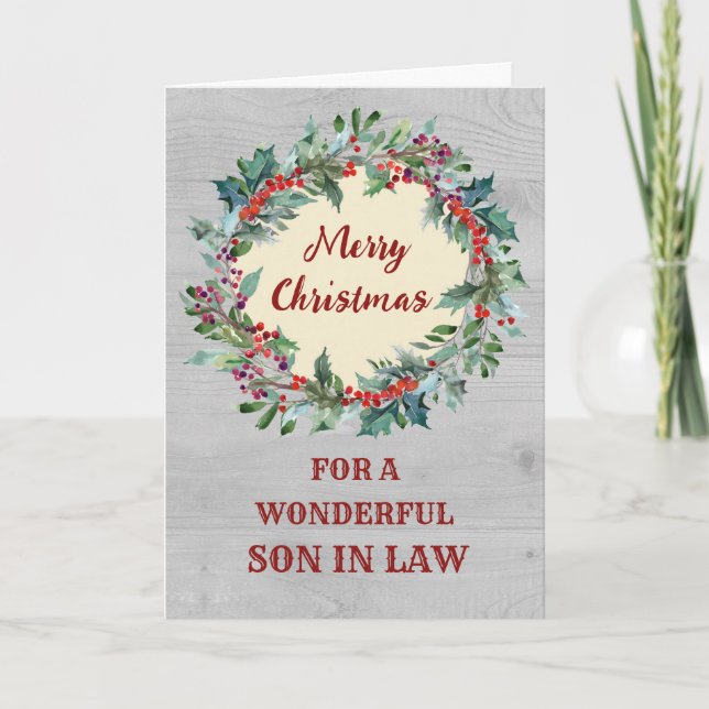Rustic Christmas Wreath Son in Law Merry Christmas Card (Front)