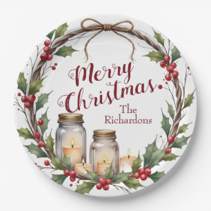 Rustic Christmas Wreath with Holly  Paper Plate