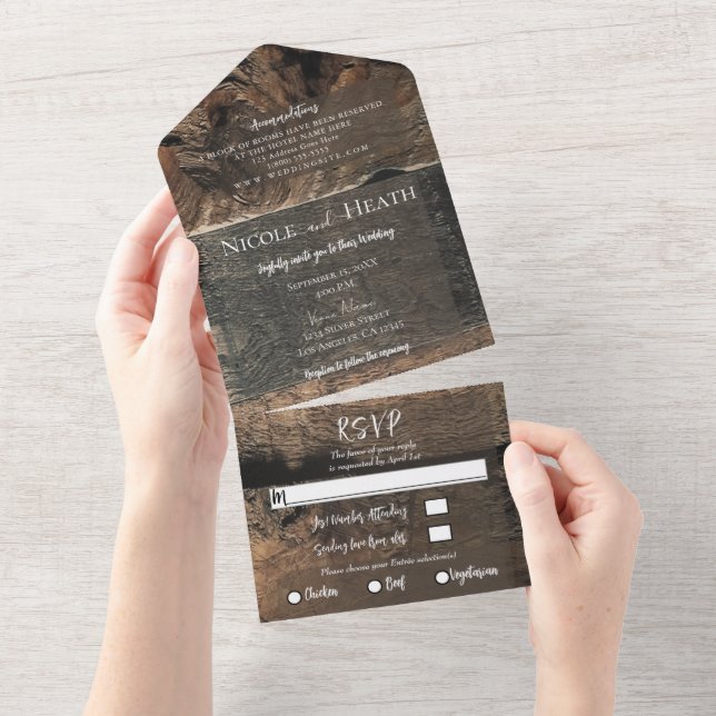 Rustic Chunky Wood Minimal Modern Barn Wedding    All In One Invitation (Tearaway)