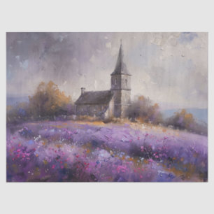 Rustic Church and Purple Wildflowers Decoupage Tissue Paper