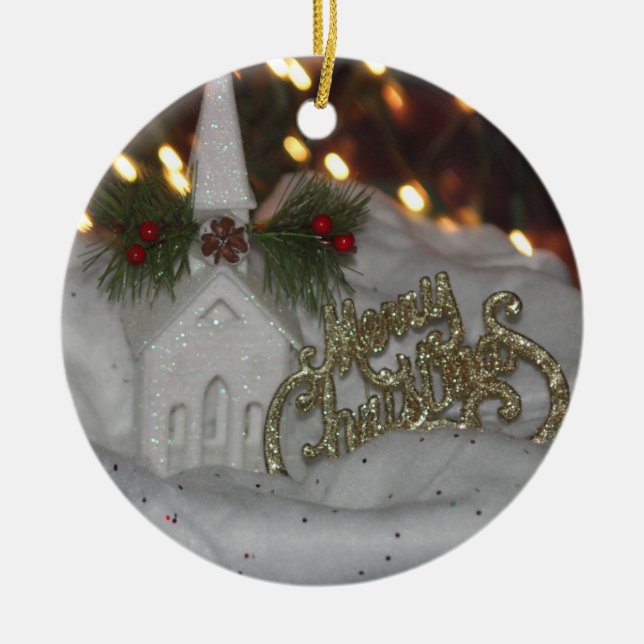Rustic Church Christmas Personalized Ornament (Front)