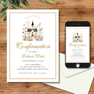 Rustic Church Floral Girls Confirmation Invitation