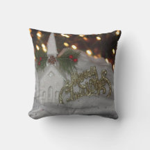 Rustic Church Merry Christmas White Gold Green