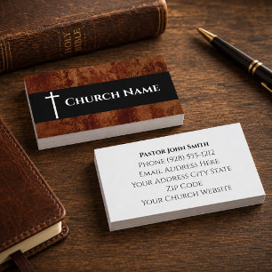 Rustic Church Name faux Leather Church Business Card