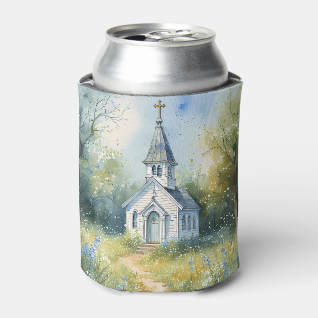 Rustic Church Path in Wildflower Meadow Can Cooler (Can Front)