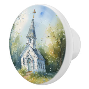 Rustic Church Path in Wildflower Meadow Ceramic Knob