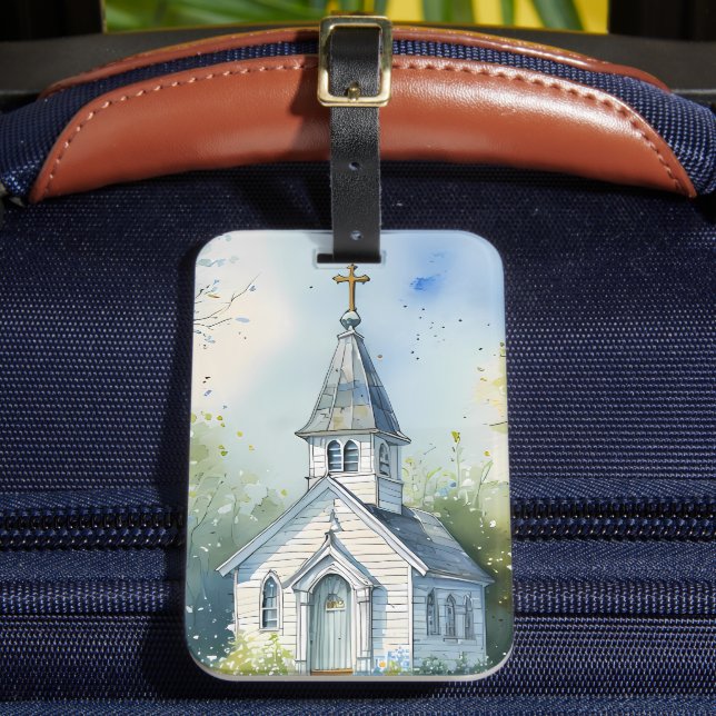 Rustic Church Path in Wildflower Meadow Luggage Tag (Front Insitu 2)