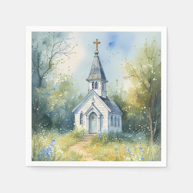 Rustic Church Path in Wildflower Meadow Napkin (Front)