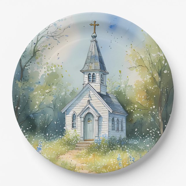 Rustic Church Path in Wildflower Meadow Paper Plate (Front)