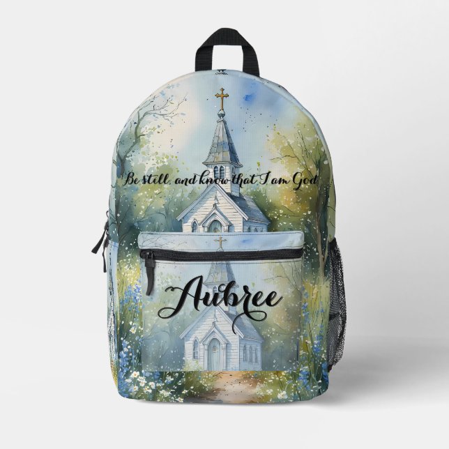 Rustic Church Path in Wildflower Meadow Printed Backpack (Front)