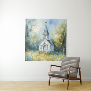 Rustic Church Path in Wildflower Meadow Tapestry