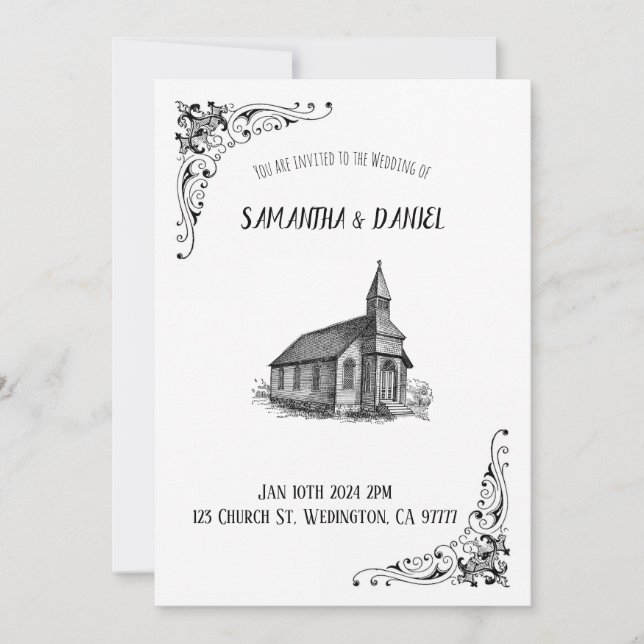 Rustic Church Wedding Invitation Card (Front)